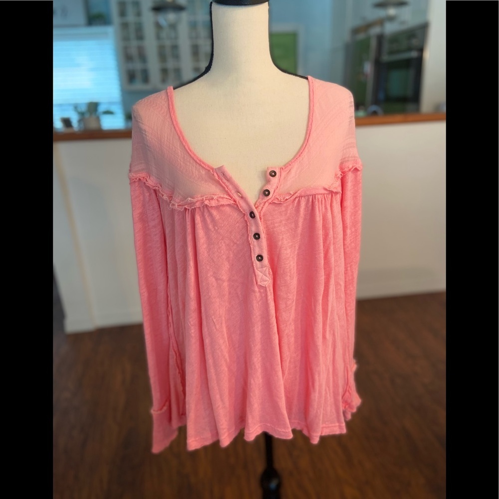Free People Henley in Sugar Coral S
